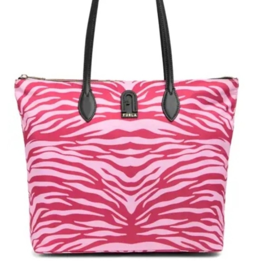 Furla Red Zebra Print Tote Bag